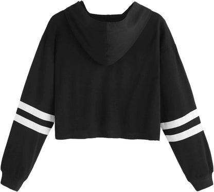 SweatyRocks Femboy Clothes Color Block Long Sleeve Crop Top Hoodie | Femboy Crop Top, Fall Outfits, Striped Sleeve Cropped Hoodies, Pullover Crop Sweatshirt with Hood