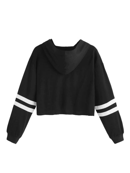 SweatyRocks Femboy Clothes Color Block Long Sleeve Crop Top Hoodie | Femboy Crop Top, Fall Outfits, Striped Sleeve Cropped Hoodies, Pullover Crop Sweatshirt with Hood