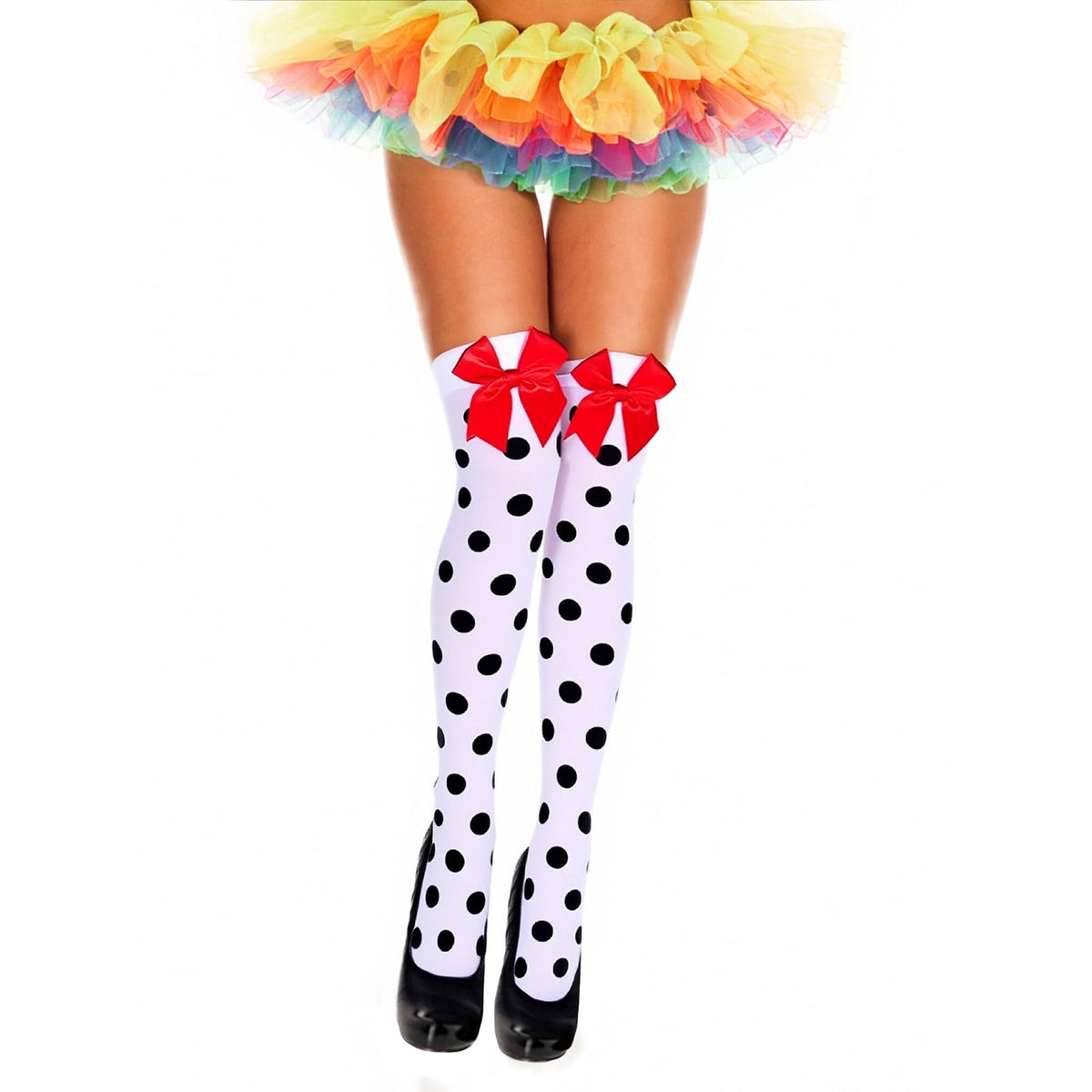 Muineobuka Knee High Scoks with Bow Cute Polka Dot Thigh High Stockings Y2K Lagybug Costume Lolita Accessories