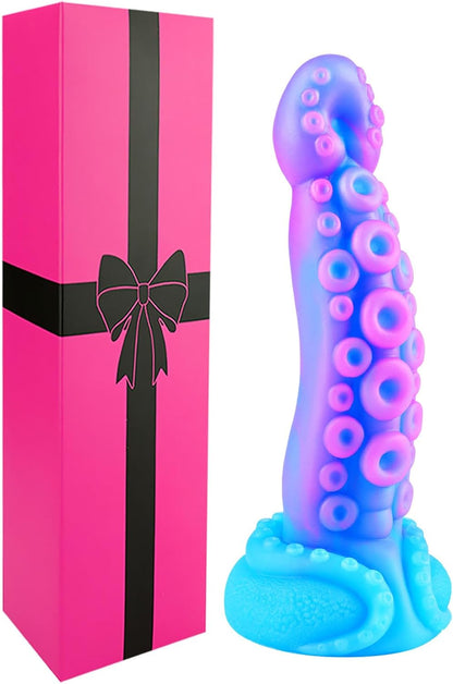 7" Beginner Small Monster Tentacle Dildo with Suction Cup, Silicone Fantasy Dragon Anal Plug, Realistic Tentacle Octopus Penis Conical Alien Dildo, Purple Blue G spot Adult Sex Toy for Men Gay Women