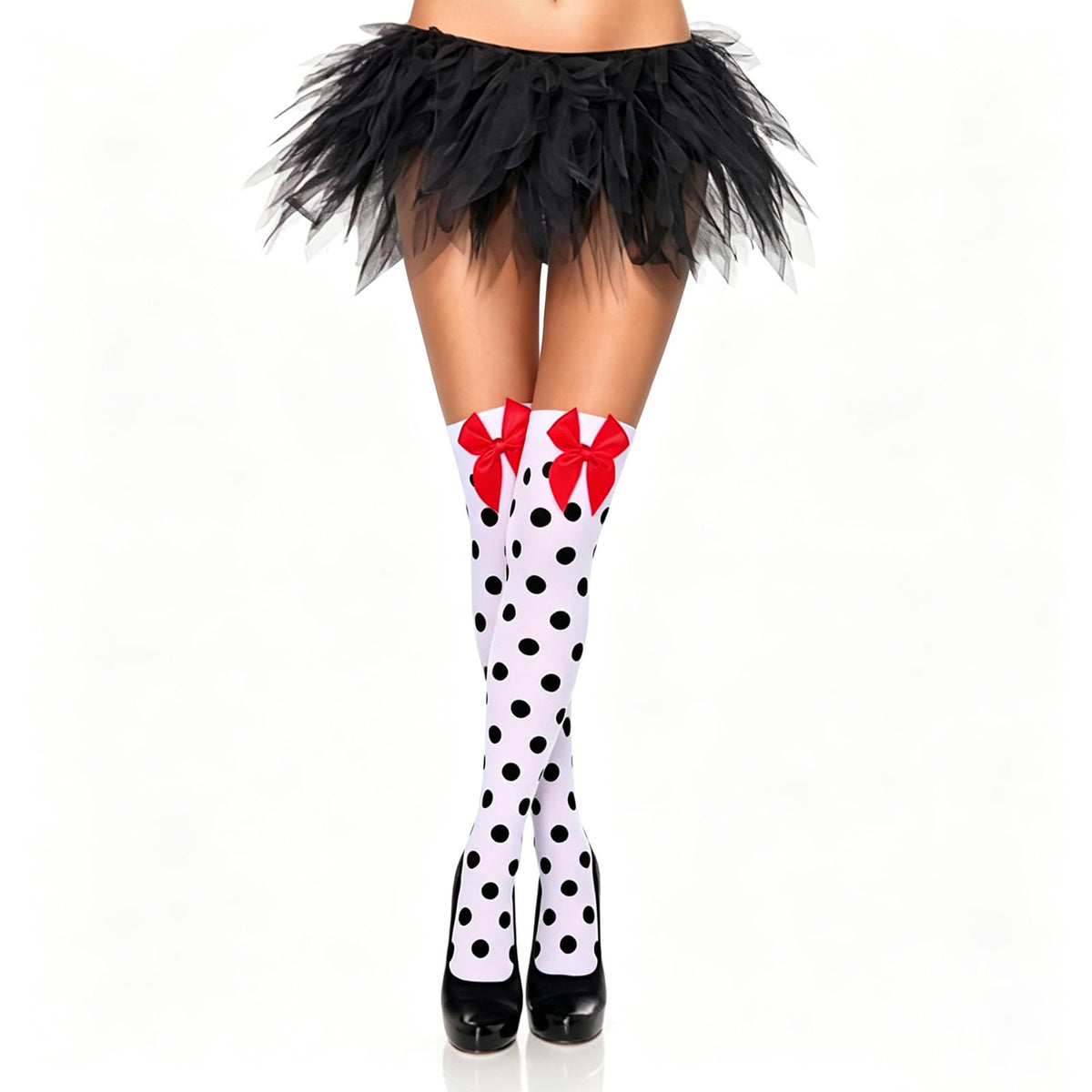 Muineobuka Knee High Scoks with Bow Cute Polka Dot Thigh High Stockings Y2K Lagybug Costume Lolita Accessories