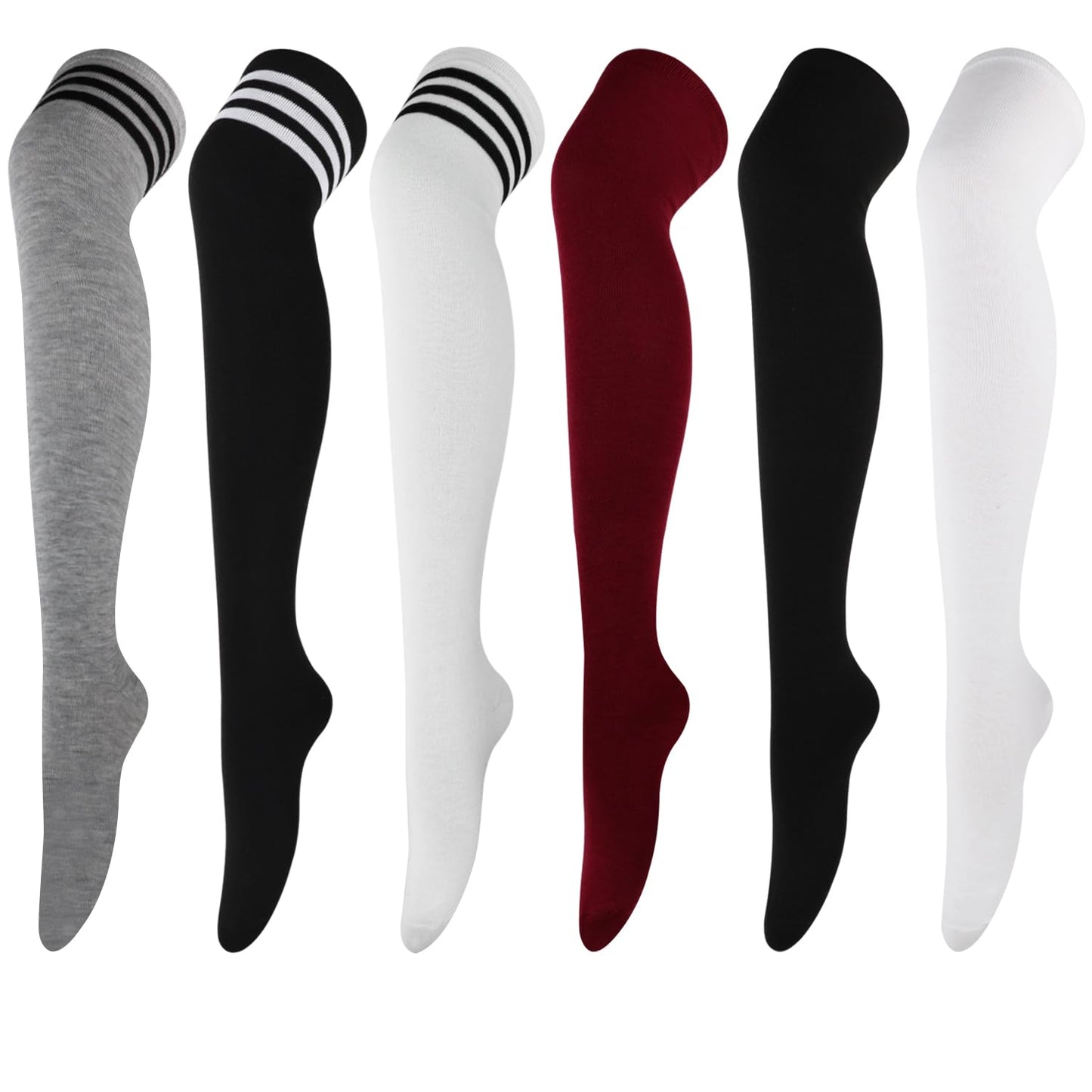 DRESHOW 6 Pairs High Thigh Socks Striped Over Knee Thin Tights Long Stocking Leg Warmer