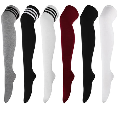 DRESHOW 6 Pairs High Thigh Socks Striped Over Knee Thin Tights Long Stocking Leg Warmer