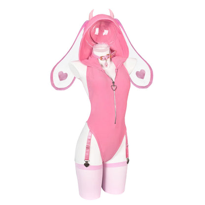 Demon Bunny Cosplay Lingerie Striped Bodysuit | Bunny Lingerie, Exotic Costumes, Demon Bunny, Jail Costume, Striped Costume, Halloween Costume, Festival Outfit