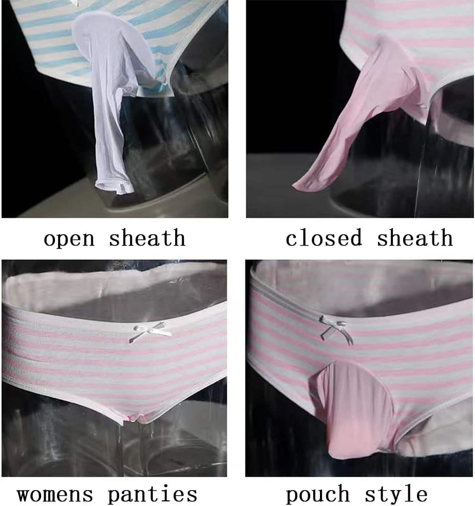 Striped Cotton Pouch Panties Underwear Pack of 2 | Cute Japanese Style Striped Bikini Panties with Soft Cotton, Pouch Design and Sissy Femboy Style for Cosplay and Daily Wear