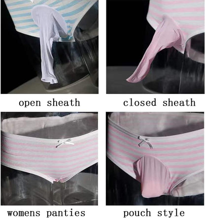 Striped Cotton Pouch Panties Underwear Pack of 2 | Cute Japanese Style Striped Bikini Panties with Soft Cotton, Pouch Design and Sissy Femboy Style for Cosplay and Daily Wear