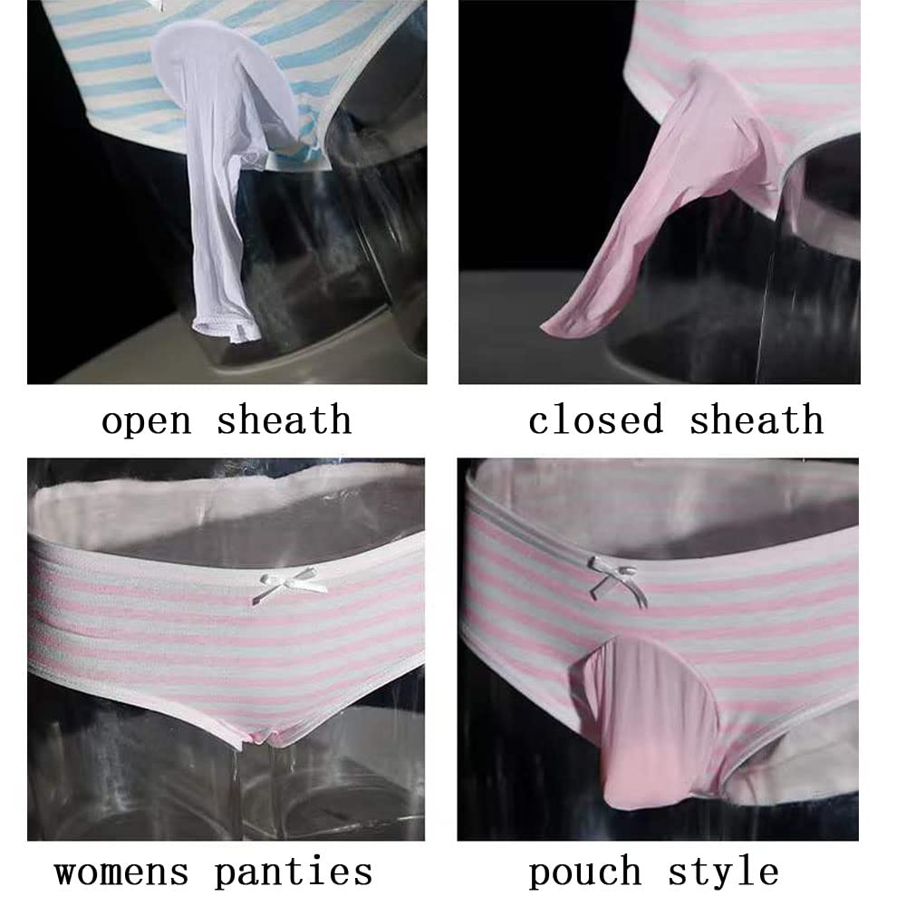 Striped Cotton Pouch Panties Underwear Pack of 2 | Cute Japanese Style Striped Bikini Panties with Soft Cotton, Pouch Design and Sissy Femboy Style for Cosplay and Daily Wear