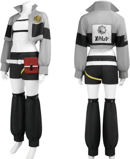 Gachiakuta Cosplay Riyo Full Set Anime Costume Women Jacket With Wig | Gachiakuta Anime Costume Outfit Riyo Reaper Full Set Cosplay Women Short Coat with Black Shoulder Straps for Halloween