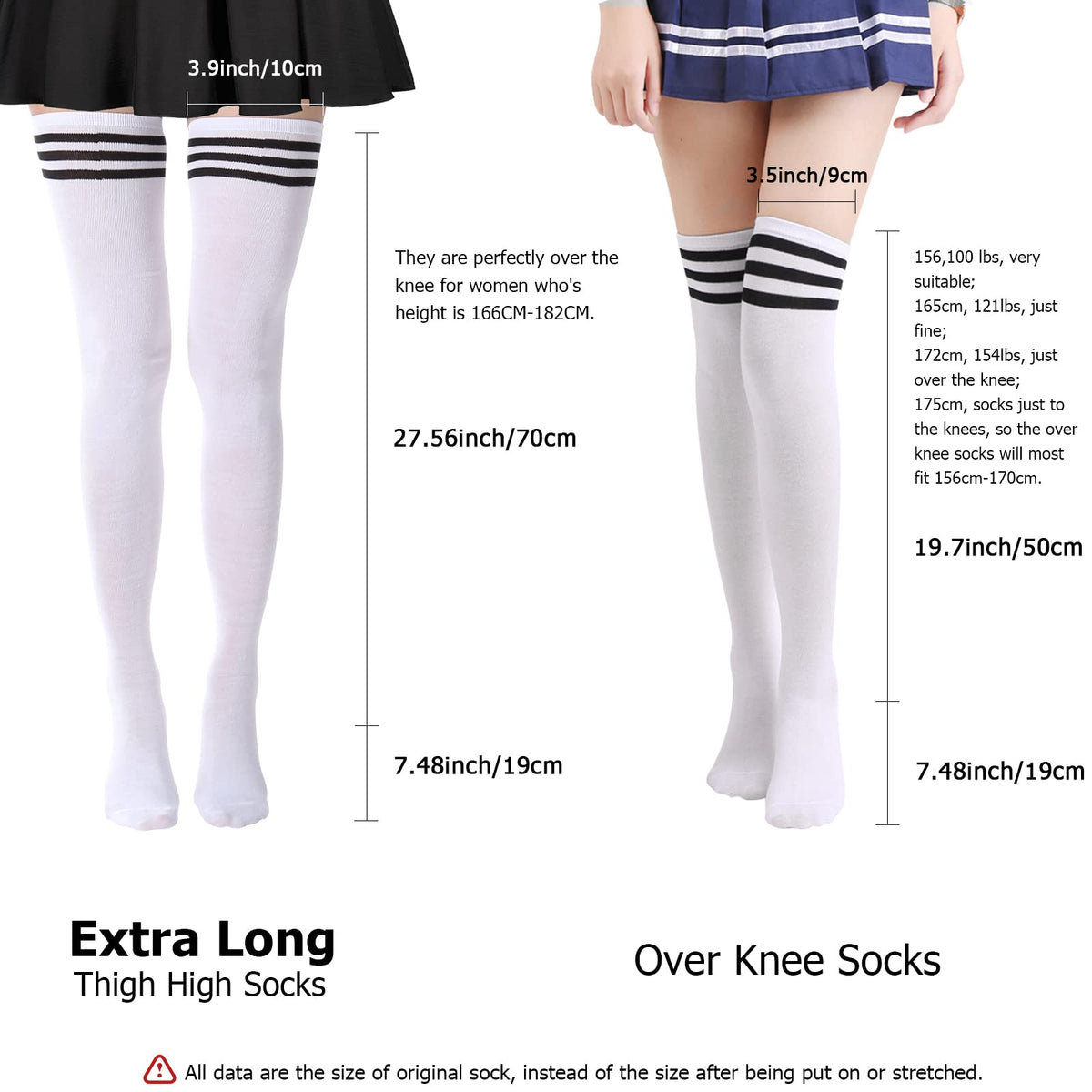 DRESHOW 6 Pairs High Thigh Socks Striped Over Knee Thin Tights Long Stocking Leg Warmer