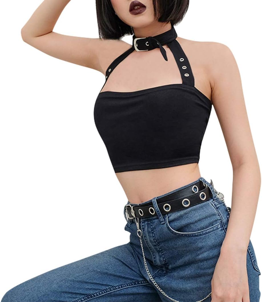Women Sexy Choker Buckle Halter Neck Crop Tube Top Rave Dance Cami Bandeau Tops