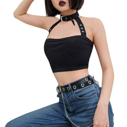 Women Sexy Choker Buckle Halter Neck Crop Tube Top Rave Dance Cami Bandeau Tops
