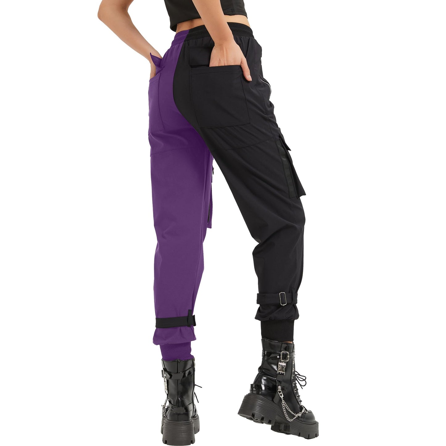 Black Cargo Pants Loose Chained Multi-Pocket Multi-Zip Punk Goth Pants