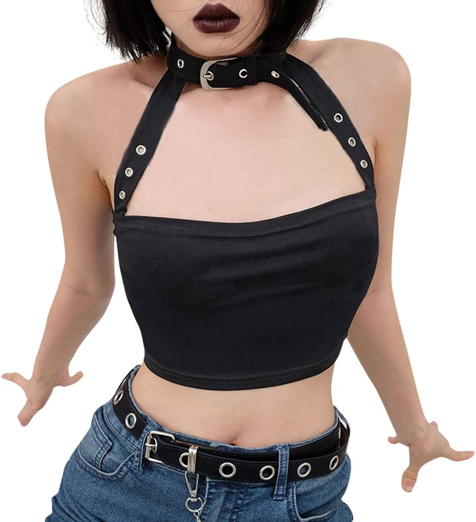 Women Sexy Choker Buckle Halter Neck Crop Tube Top Rave Dance Cami Bandeau Tops