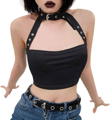 Women Sexy Choker Buckle Halter Neck Crop Tube Top Rave Dance Cami Bandeau Tops