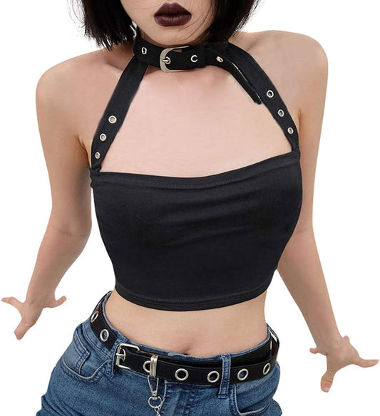 Women Sexy Choker Buckle Halter Neck Crop Tube Top Rave Dance Cami Bandeau Tops