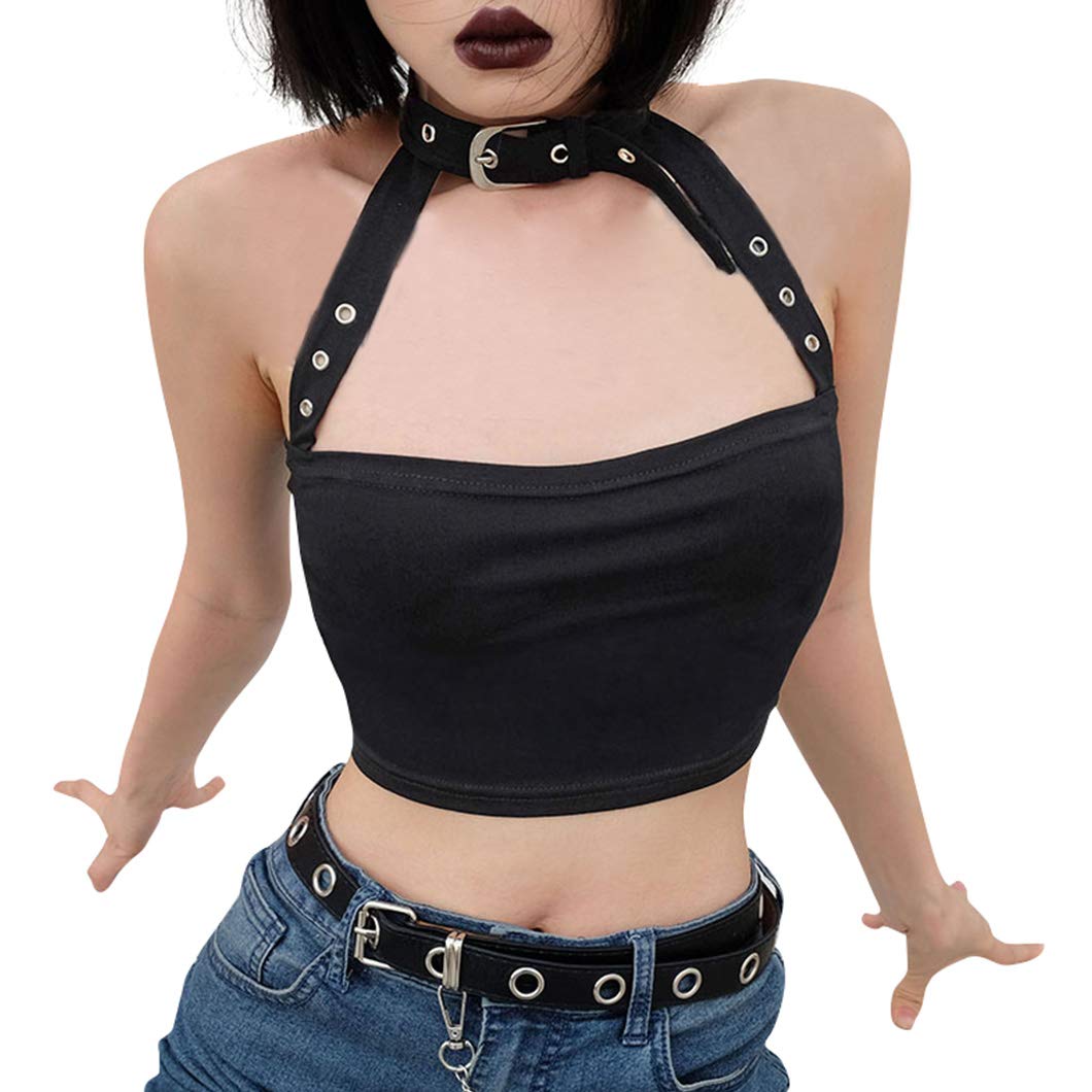 Women Sexy Choker Buckle Halter Neck Crop Tube Top Rave Dance Cami Bandeau Tops