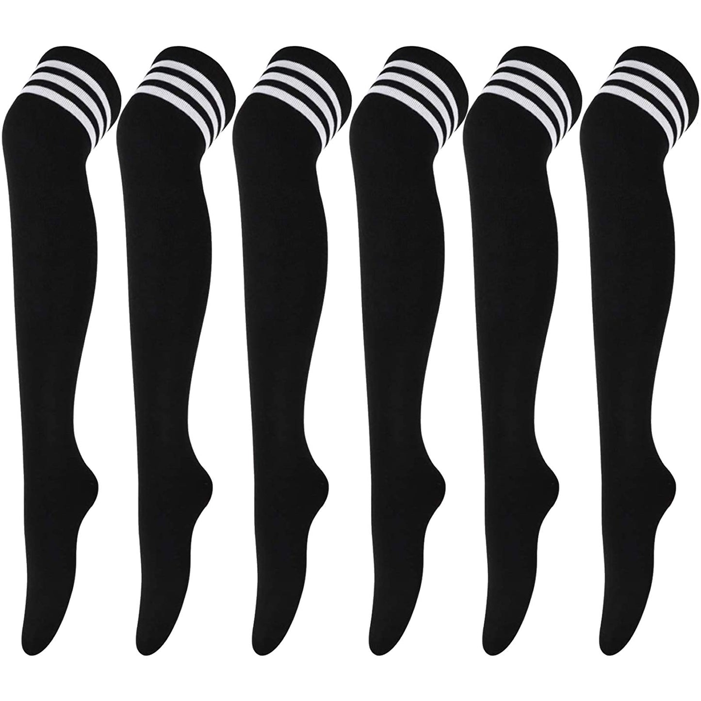 DRESHOW 6 Pairs High Thigh Socks Striped Over Knee Thin Tights Long Stocking Leg Warmer