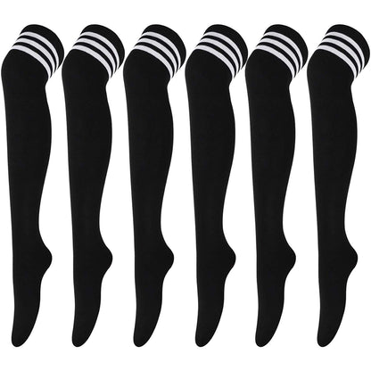 DRESHOW 6 Pairs High Thigh Socks Striped Over Knee Thin Tights Long Stocking Leg Warmer