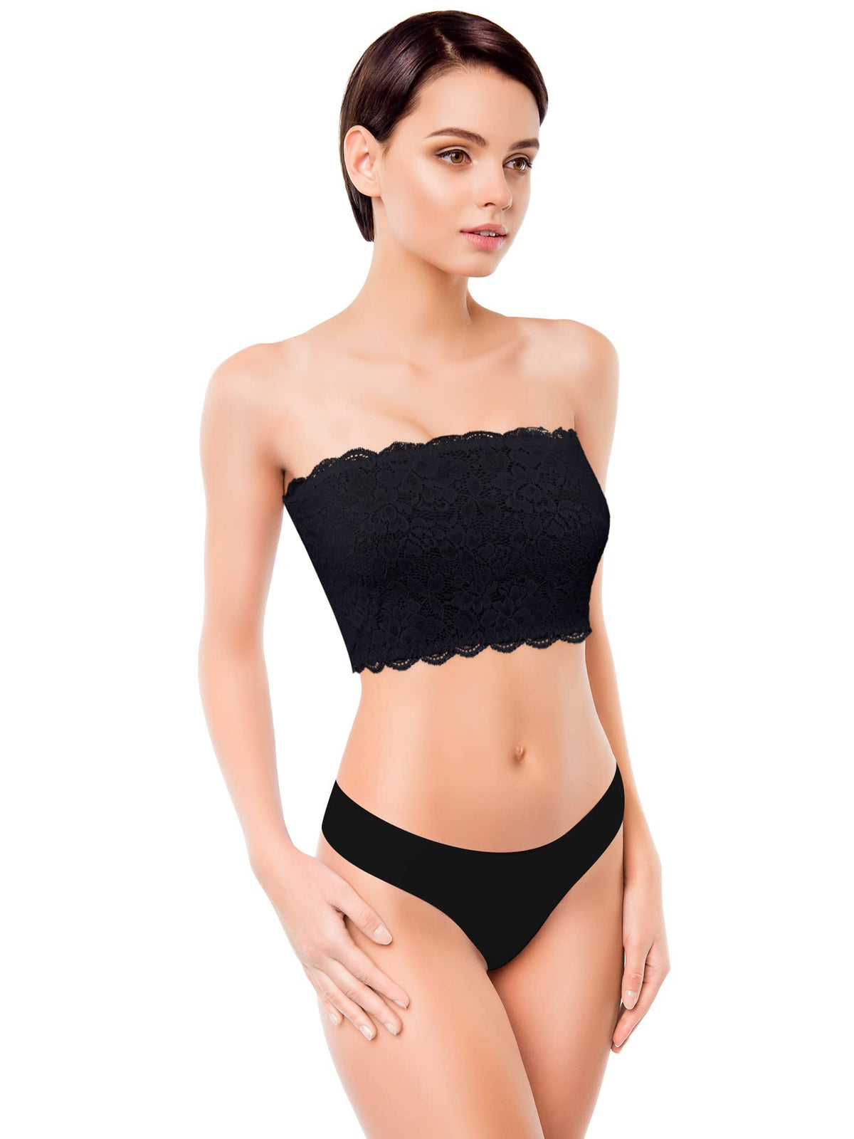 Boao 3 Pieces Women's Floral Lace Tube Top Bandeau Strapless Bras Seamless Stretchy Chest Wrap
