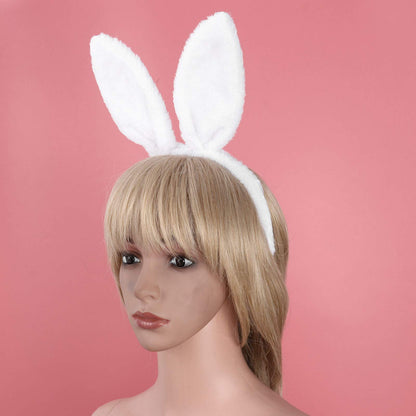 JEATHA Bunny Rabbit Plush Ears Hair Hoop Nose Cover and Rabbit Fur Tail Ball Anal Plug Cosplay Costume Props