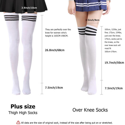 DRESHOW 6 Pairs High Thigh Socks Striped Over Knee Thin Tights Long Stocking Leg Warmer