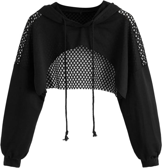 SweatyRocks Casual Cut Out Long Sleeve Pullover Crop Top Sweatshirt | Cropped Hoodie, Crop Top Hoodies, Long Sleeve Going Out Tops, Fall Fashion Clothes