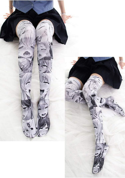 SINROYEE Sexy Cosplay Knee High Stockings Anime Cartoon Printing Thigh High Socks