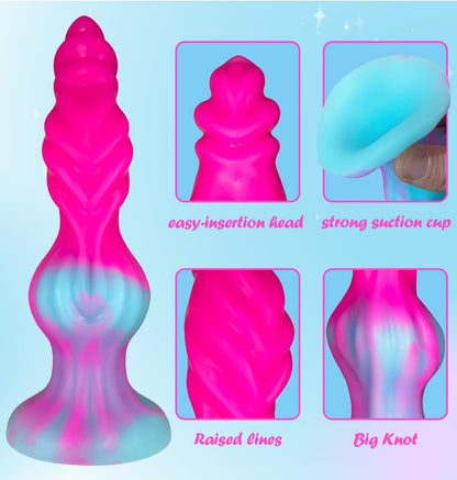 Fantasy Dragon Dildo Silicone Soft Anal Dildo for G Spot Vaginal Anal Play, 7.5 inch Realistic Monster Dildos with Big Knot, Pink Suction Cup Dildos Adult Sex Toys for Women, Men