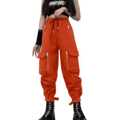 Black Cargo Pants Loose Chained Multi-Pocket Multi-Zip Punk Goth Pants