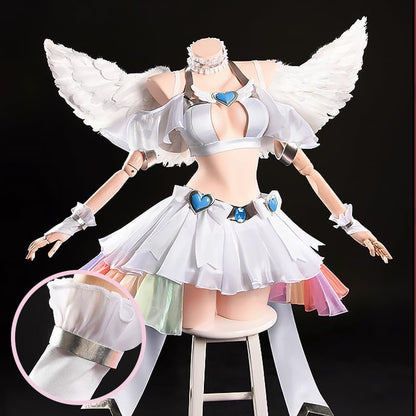 Angel Cosplay Anime Costumes White Top Skirt Outfit with Heart Accessories for Halloween Party