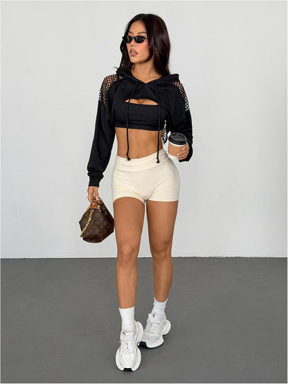 SweatyRocks Casual Cut Out Long Sleeve Pullover Crop Top Sweatshirt | Cropped Hoodie, Crop Top Hoodies, Long Sleeve Going Out Tops, Fall Fashion Clothes