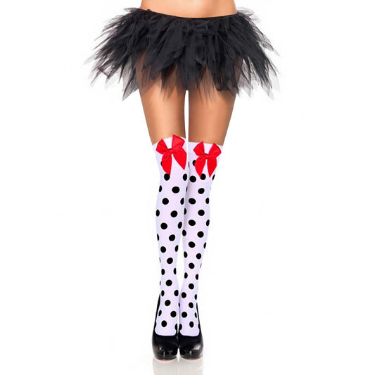 Muineobuka Knee High Scoks with Bow Cute Polka Dot Thigh High Stockings Y2K Lagybug Costume Lolita Accessories