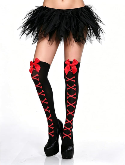 Muineobuka Knee High Scoks with Bow Cute Polka Dot Thigh High Stockings Y2K Lagybug Costume Lolita Accessories