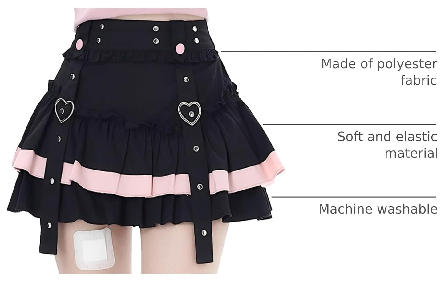 Casual Fashion High Waist A-line Mini Skirt Y2K Cute Suspenders Decoration Splicing Pleated Skirt
