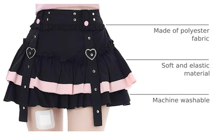Casual Fashion High Waist A-line Mini Skirt Y2K Cute Suspenders Decoration Splicing Pleated Skirt