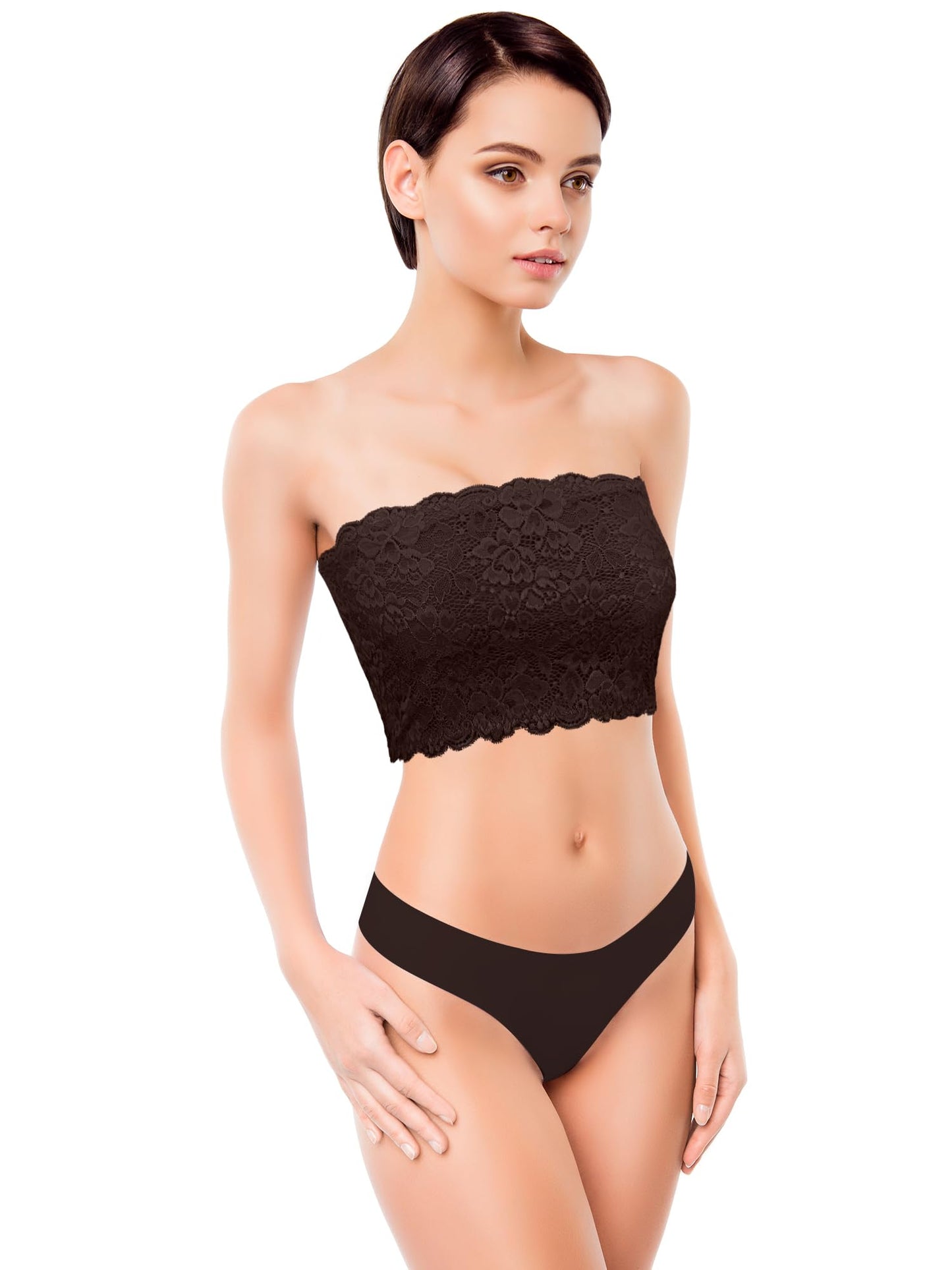 Boao 3 Pieces Women's Floral Lace Tube Top Bandeau Strapless Bras Seamless Stretchy Chest Wrap