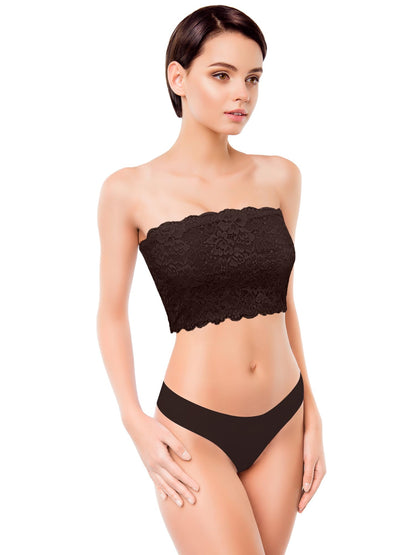Boao 3 Pieces Women's Floral Lace Tube Top Bandeau Strapless Bras Seamless Stretchy Chest Wrap