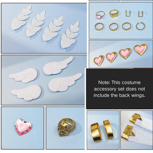Angel Cosplay Anime Costumes White Top Skirt Outfit with Heart Accessories for Halloween Party
