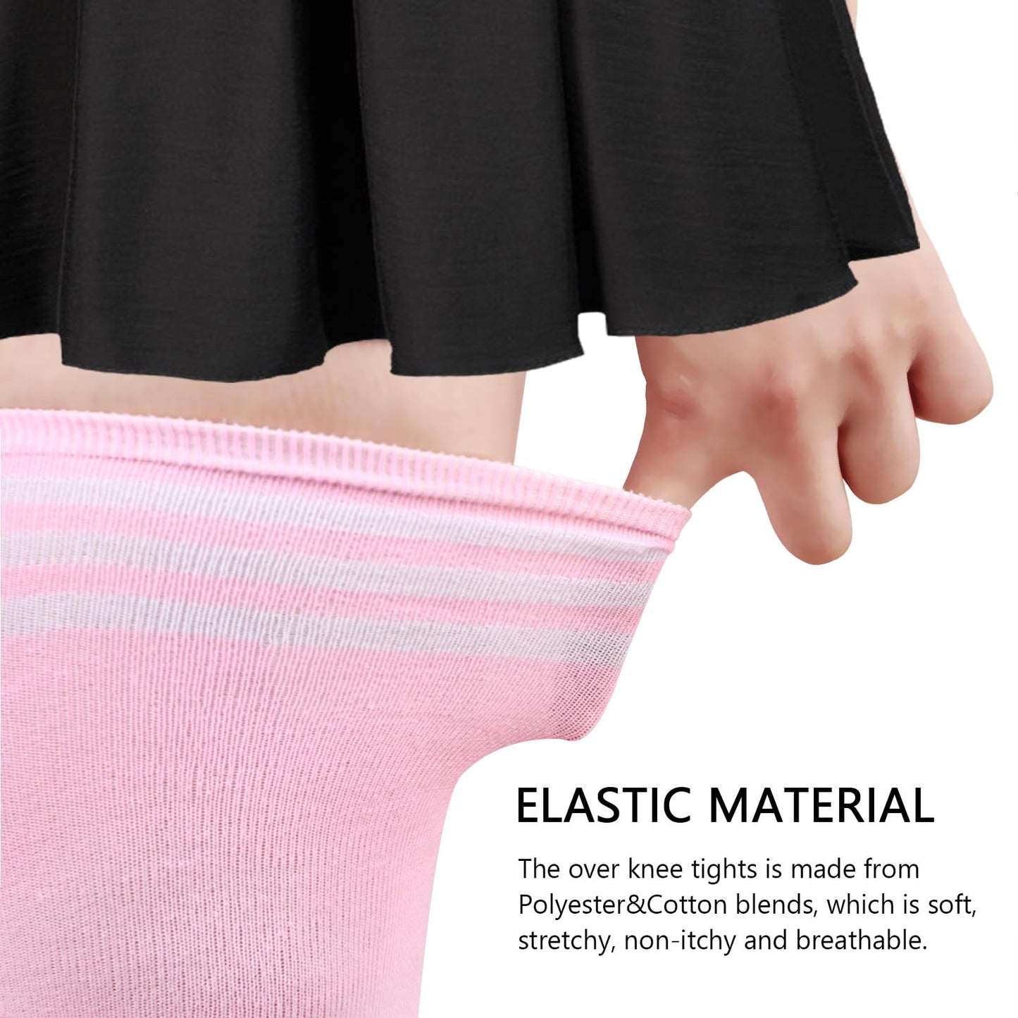 DRESHOW 6 Pairs High Thigh Socks Striped Over Knee Thin Tights Long Stocking Leg Warmer