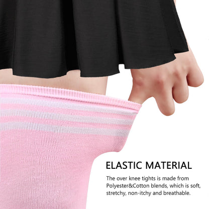 DRESHOW 6 Pairs High Thigh Socks Striped Over Knee Thin Tights Long Stocking Leg Warmer