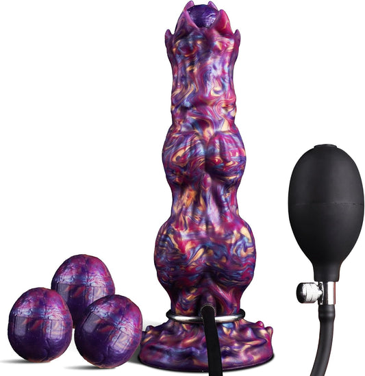 10" Monster Dildo Huge Ovipositor Dildo with 4 Eggs, Big Fantasy Anal Dildo | Horse Knot Dragon Dildo with Inflatable Pump, Dog Sex Toy with Strong Suction Cup, Silicone Alien Adult Toys for Women Men