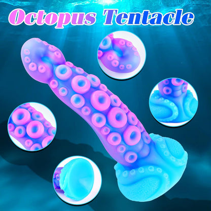7" Beginner Small Monster Tentacle Dildo with Suction Cup, Silicone Fantasy Dragon Anal Plug, Realistic Tentacle Octopus Penis Conical Alien Dildo, Purple Blue G spot Adult Sex Toy for Men Gay Women