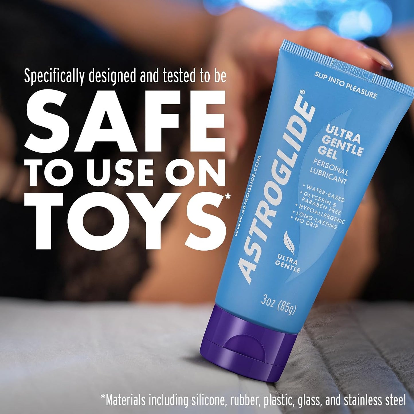 ASTROGLIDE Ultra Gentle Gel Lube, Hypoallergenic, 3 Fl Oz, Travel Size | Water-based ultra gentle hypoallergenic gel without glycerin or parabens. Thicker formula safe for toys and latex condoms.
