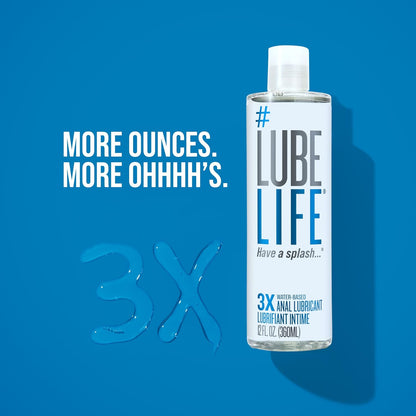 LUBELIFE Water Based 3X Anal Lube, Personal Lubricant, 12 Fl Oz | Extra thick anal glide with triple cushion, non-sticky water-based formula, toy and condom compatible, smooth confident glide