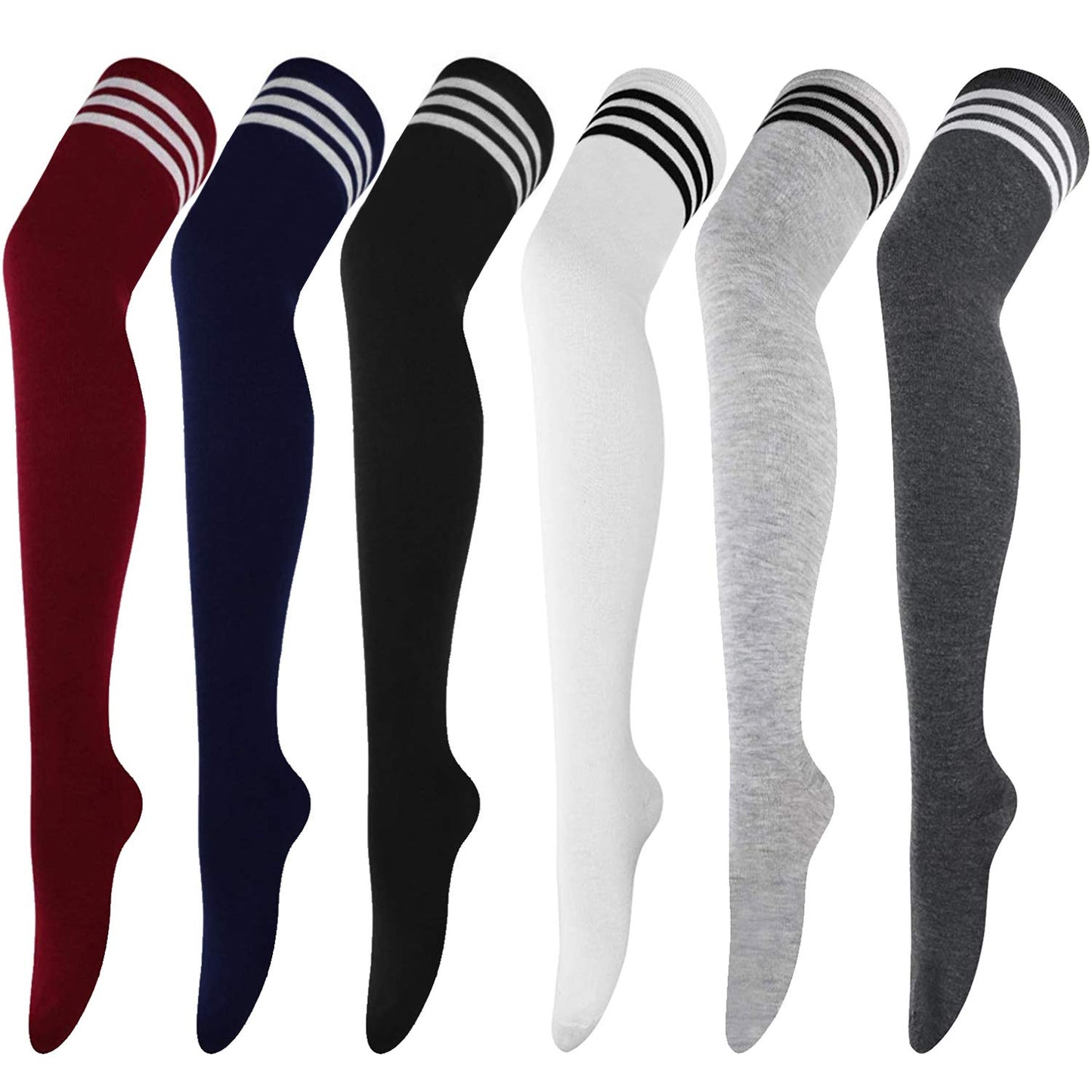 DRESHOW 6 Pairs High Thigh Socks Striped Over Knee Thin Tights Long Stocking Leg Warmer