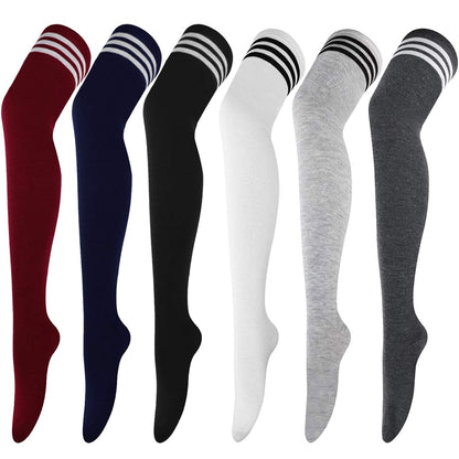 DRESHOW 6 Pairs High Thigh Socks Striped Over Knee Thin Tights Long Stocking Leg Warmer