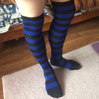 DRESHOW 6 Pairs High Thigh Socks Striped Over Knee Thin Tights Long Stocking Leg Warmer