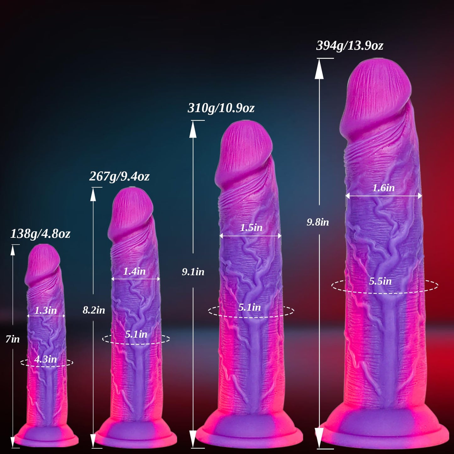 7-Piece Realistic Soft Silicone Dildo Set (5", 6", 7", 8", 9",10",12"), Fantasy Suction Cup Dildo Anal Plug Training Set, Small Big Dildos Strap-On Sex Toys for Women Men Beginners to Advanced Users
