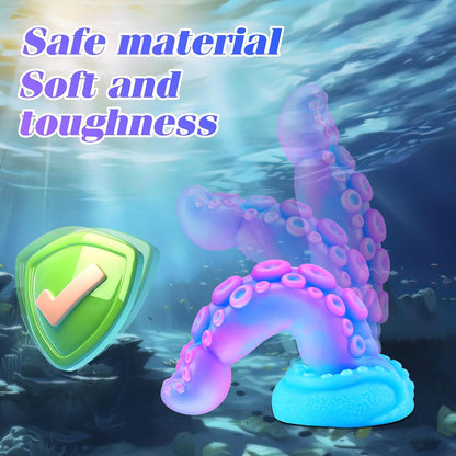 7" Beginner Small Monster Tentacle Dildo with Suction Cup, Silicone Fantasy Dragon Anal Plug, Realistic Tentacle Octopus Penis Conical Alien Dildo, Purple Blue G spot Adult Sex Toy for Men Gay Women