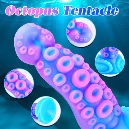 7" Beginner Small Monster Tentacle Dildo with Suction Cup, Silicone Fantasy Dragon Anal Plug, Realistic Tentacle Octopus Penis Conical Alien Dildo, Purple Blue G spot Adult Sex Toy for Men Gay Women